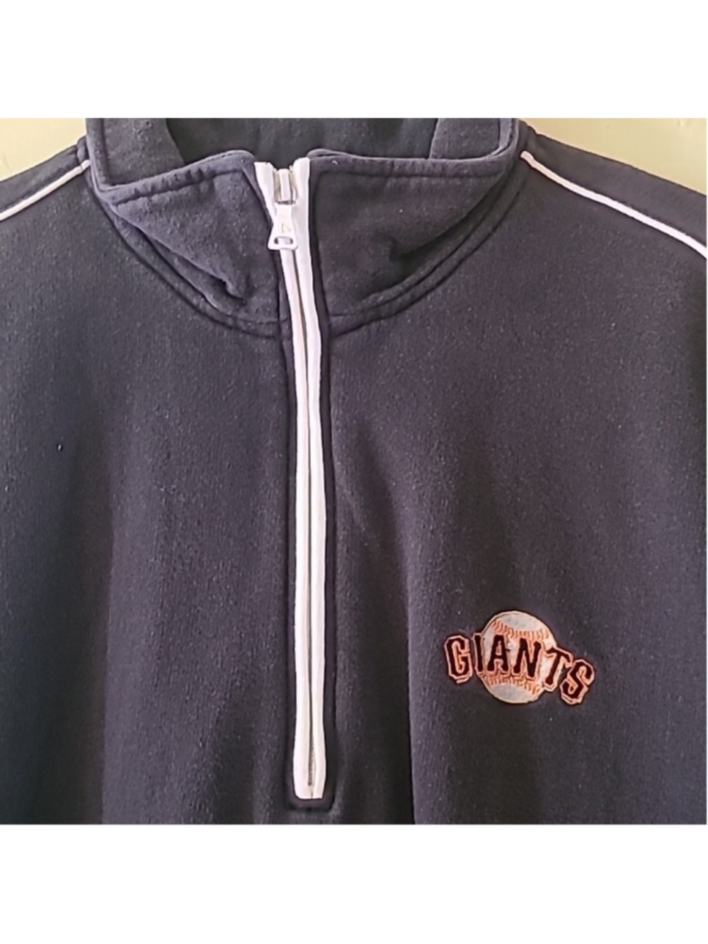 Antigua Giants Baseball Fleece 1/2 zip jacket . Sz L(#2490E) black/white piping - Picture 6 of 13